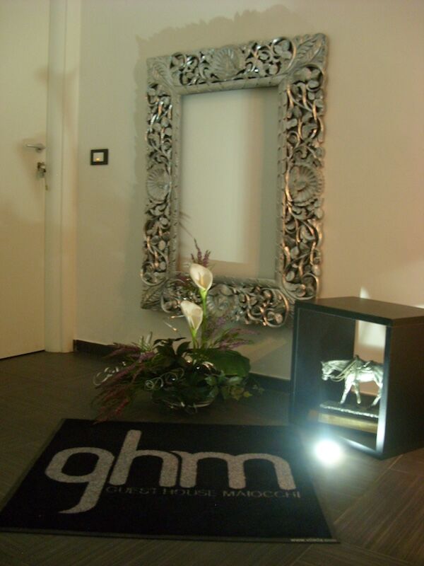 Guest House Maiocchi Pavia — ingresso con specchio e composizione floreale
